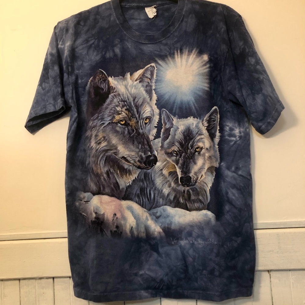 Wolf shirt in a navy tie dye. Youth XL/ women’s M